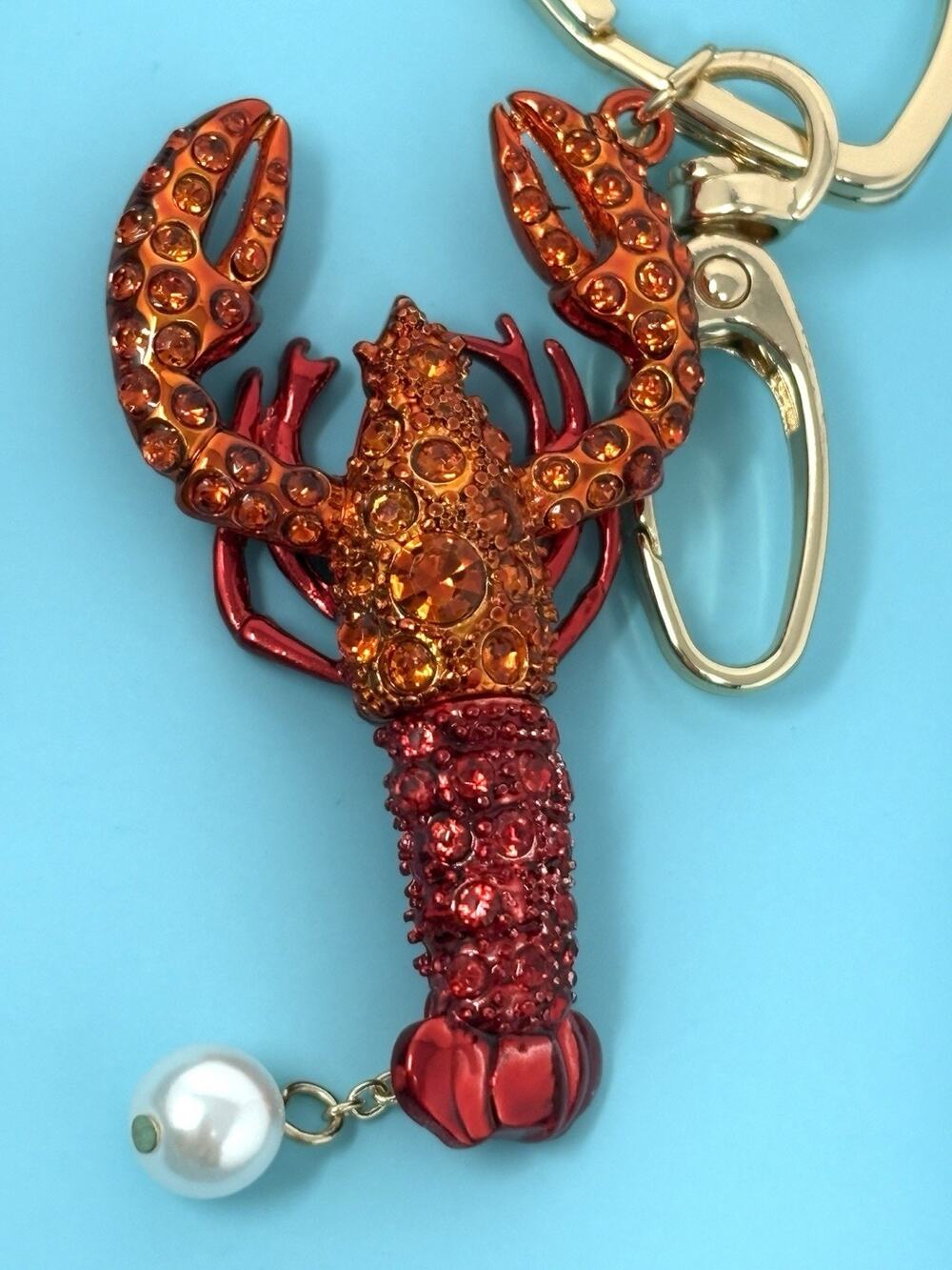 Betsey Johnson Lobster Key Fob Bag Charm Keyring Keychain Rhinestone Crystal